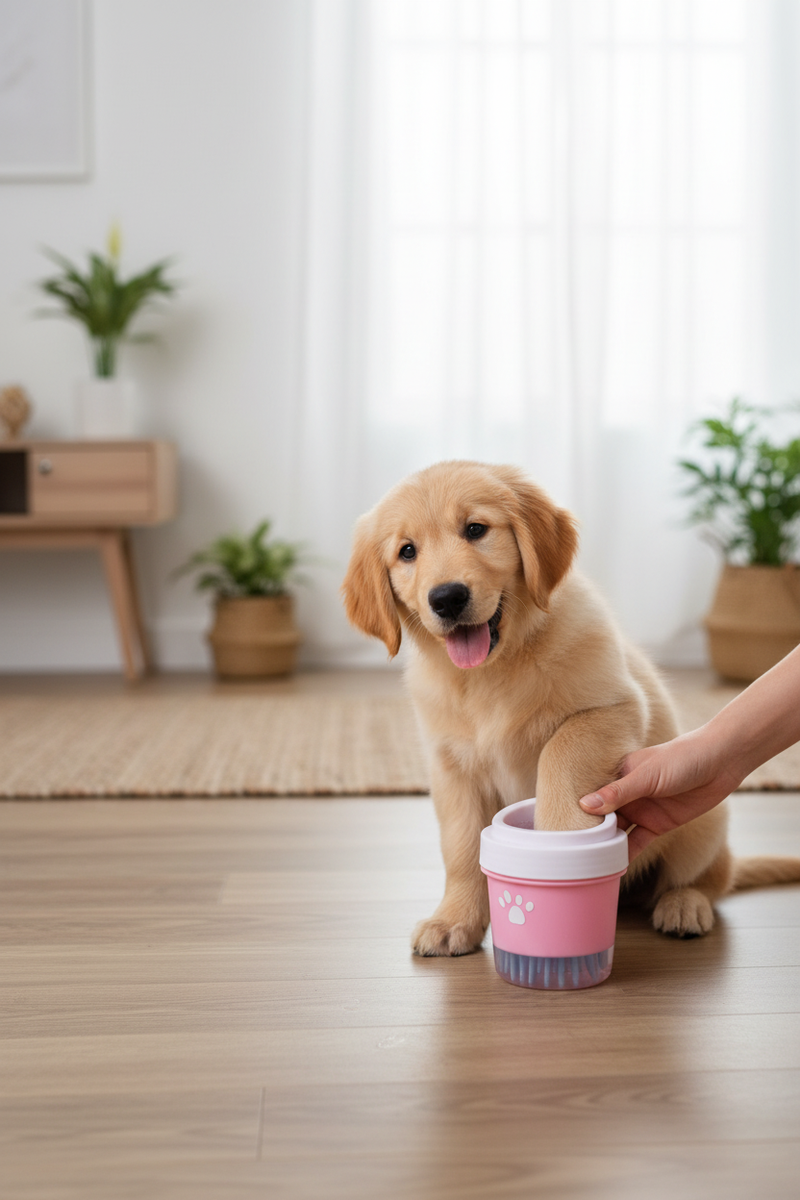 Dog Dipping Paw in Cup