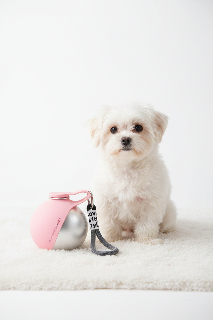 Pink Bottle with Fluffy Dog